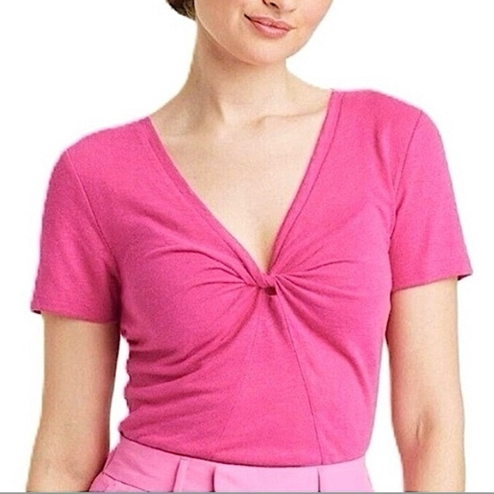 A NEW DAY Twisted V-Neck Linen Short Sleeve T-Shirt in Pink